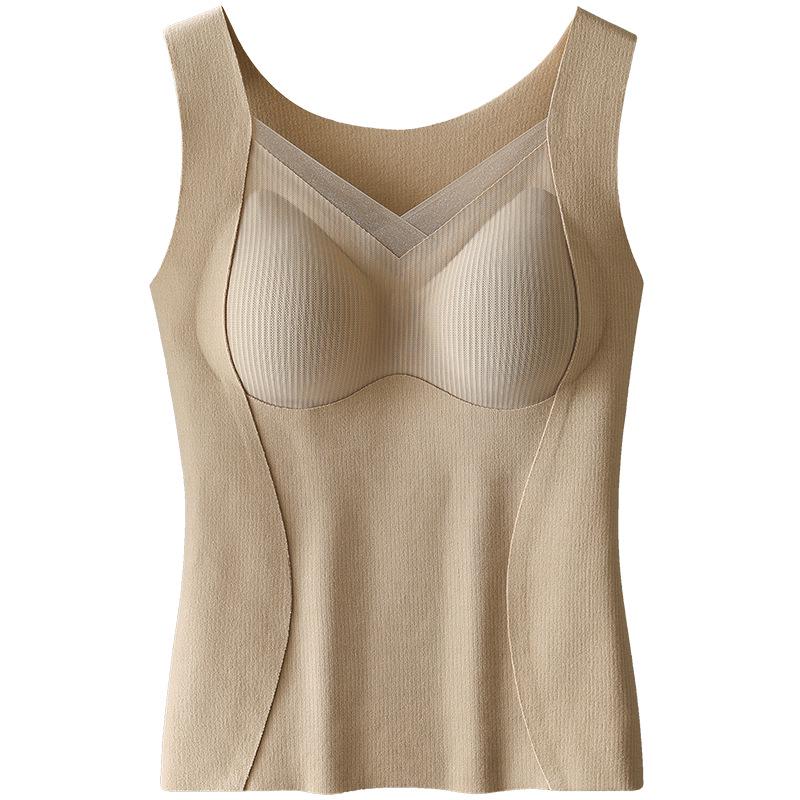 2024 Autumn/Winter Seamless Mulberry Silk Women's Warm Vest with Built-in Bra Pads: Inner/Outer Wear
