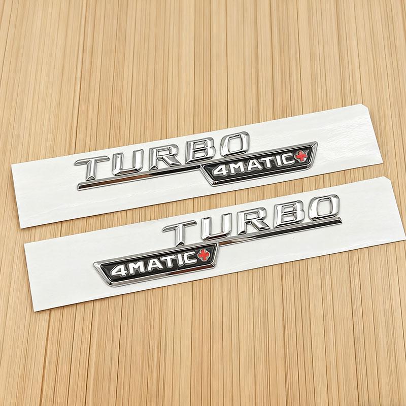 2pcs 3D ABS letters TURBO 4MATIC Plus Logo car bumper sticker side emblem badge for C117 W117 GLE53 GLA45 A45 A35 CLA35 CLA45