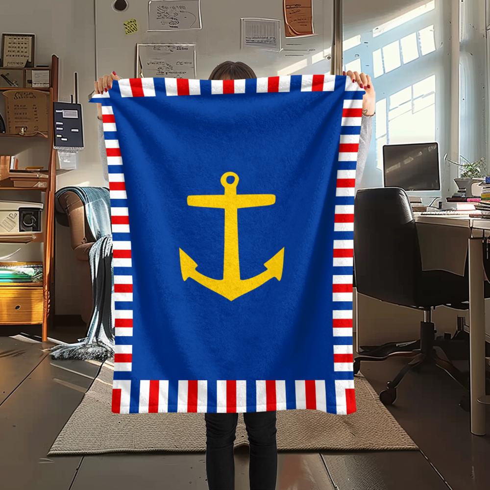 1Pc Nautical Theme Print Flannel Blanket, High quality Comfortable for All Seasons, Home Decor, Warmth and Comfort, Perfect for Christmas Gifts
