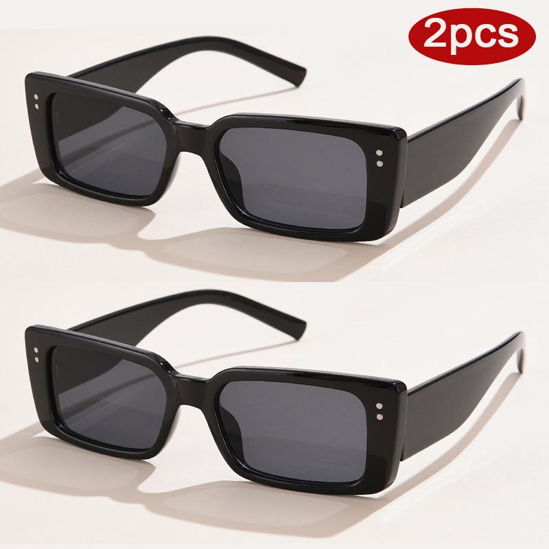 Protective Glasses 2Pcs New Women Imple Style Square Sunglasses Rivet Design Black Leopard Frame Eyewear Female Shades Uv400