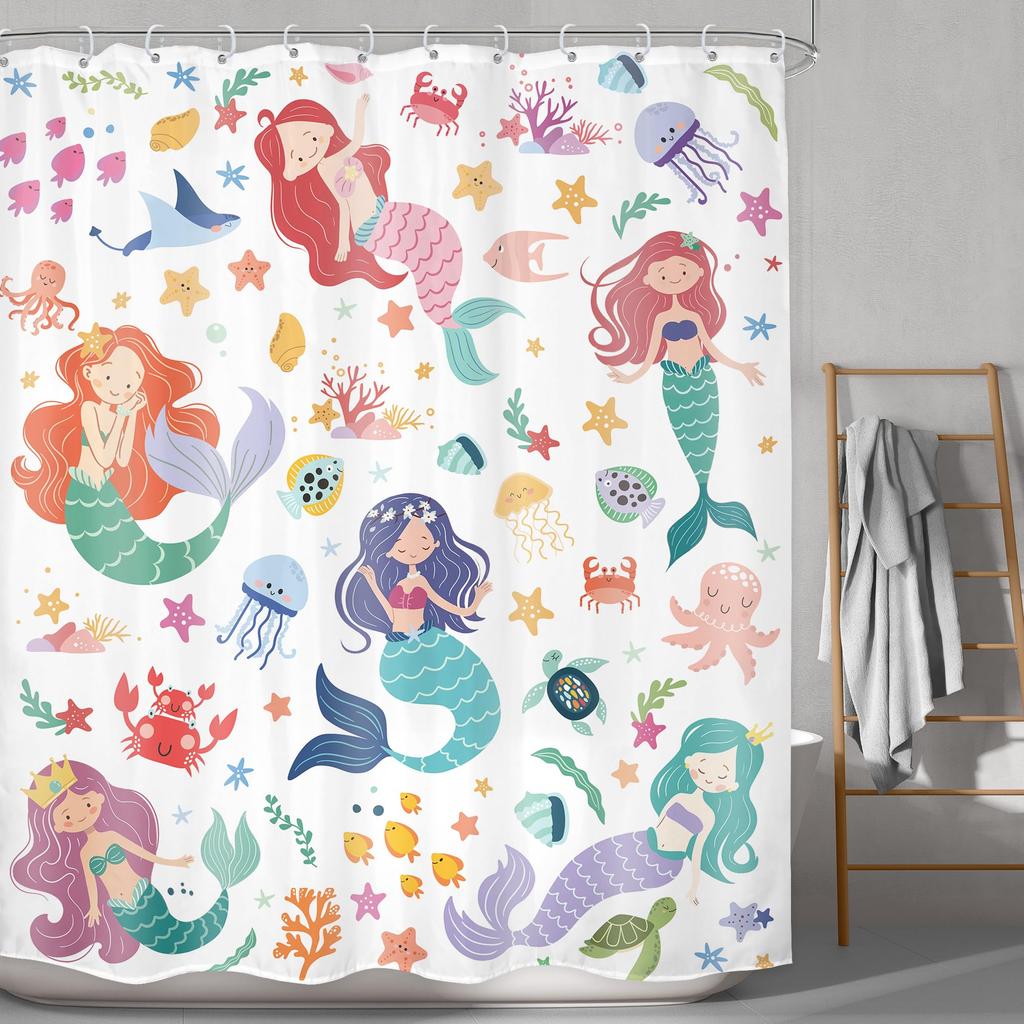 Nautical Mermaid Shower Curtain Ocean Sexy Women Fantasy Sea Mysterious Seascape Bathroom Curtain Polyester Fabric With Hooks