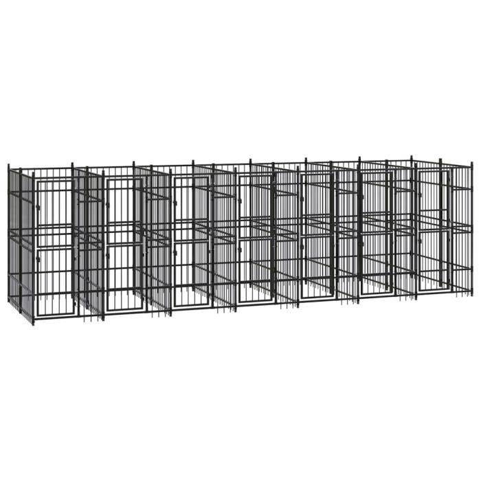 VidaXL Chenil d'extérieur pour chiens Acier 12,9 m², Noir