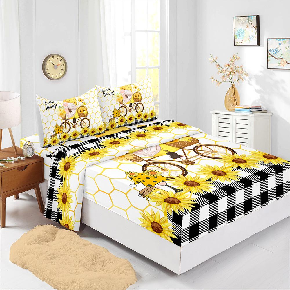Four-Piece Mattress Digital Print Mattress Protective Cover Bedding Honey Dwarf