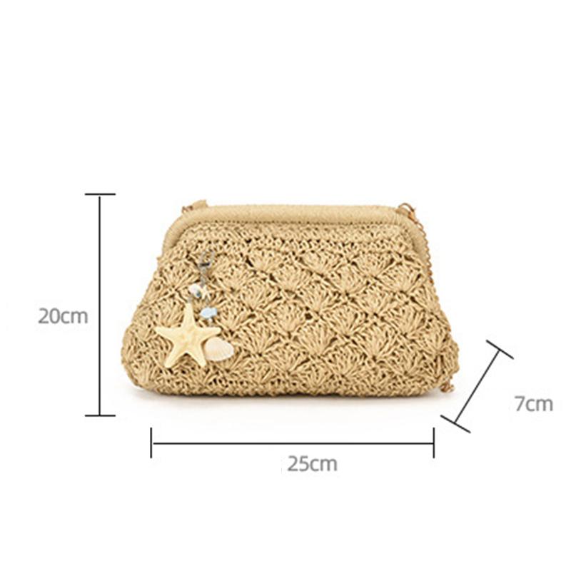 Yogodlns Women Straw Shoulder Bag Chain Strap Woven Crossbody Bags Large Capacity Cloud Clutch Purse Stylish Solid Color Beach Handbags