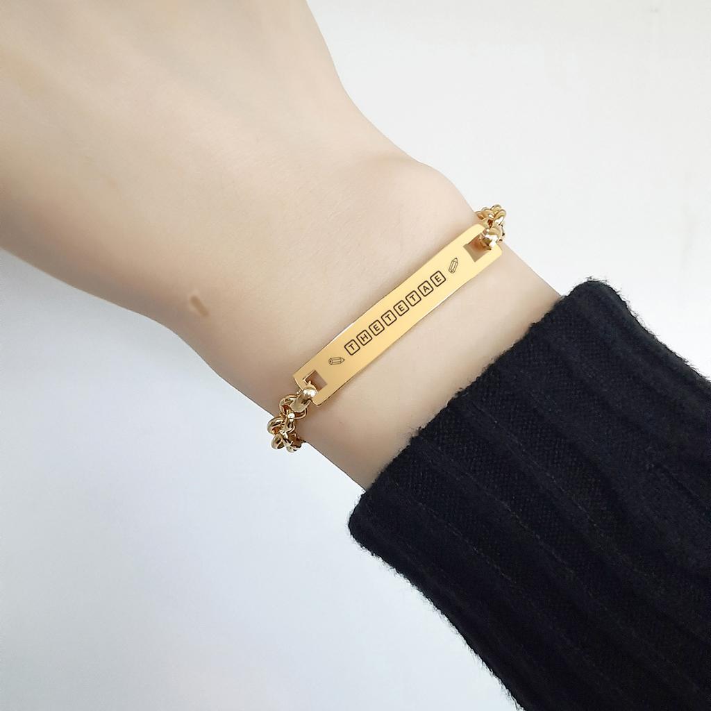 Engraved Name Bar Bracelet Personalized, Gold Plated Stainless Steel Heart Chain, Custom Gift for Women Girlfriend Mom Wife