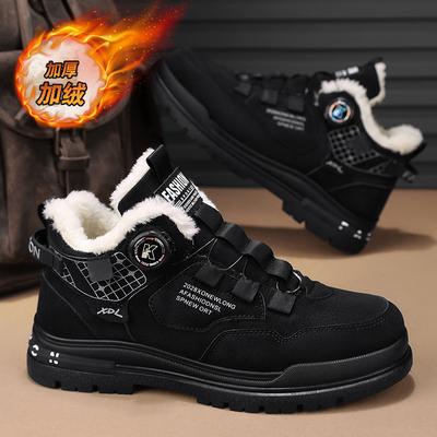 Stivali Martin da uomo 2025 nuovi bottone rotante scarpe da lavoro casual velluto invernale ispessito caldo assicurazione sul lavoro scarpe di cotone