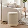 Storage Ottoman, Round Chenille Stool, Wood-Effect Metal Base, Beige