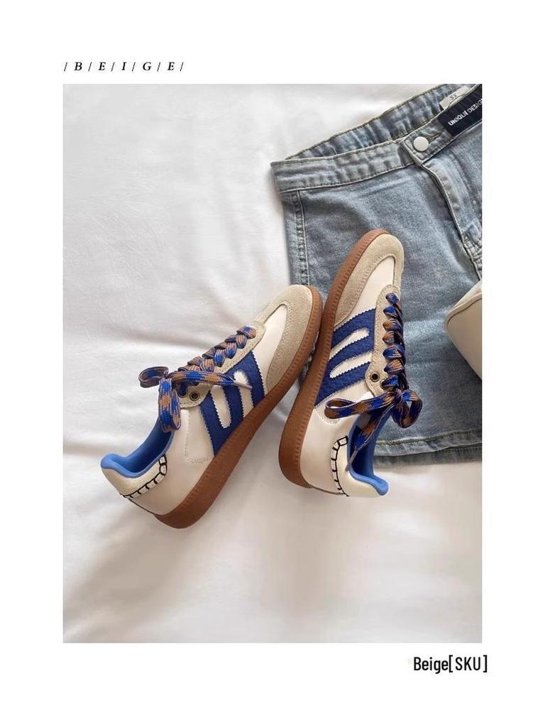 DONGJI Retro Genuine Leather Color Block German Trainer Casual Sneakers - Spring 2025 Edition