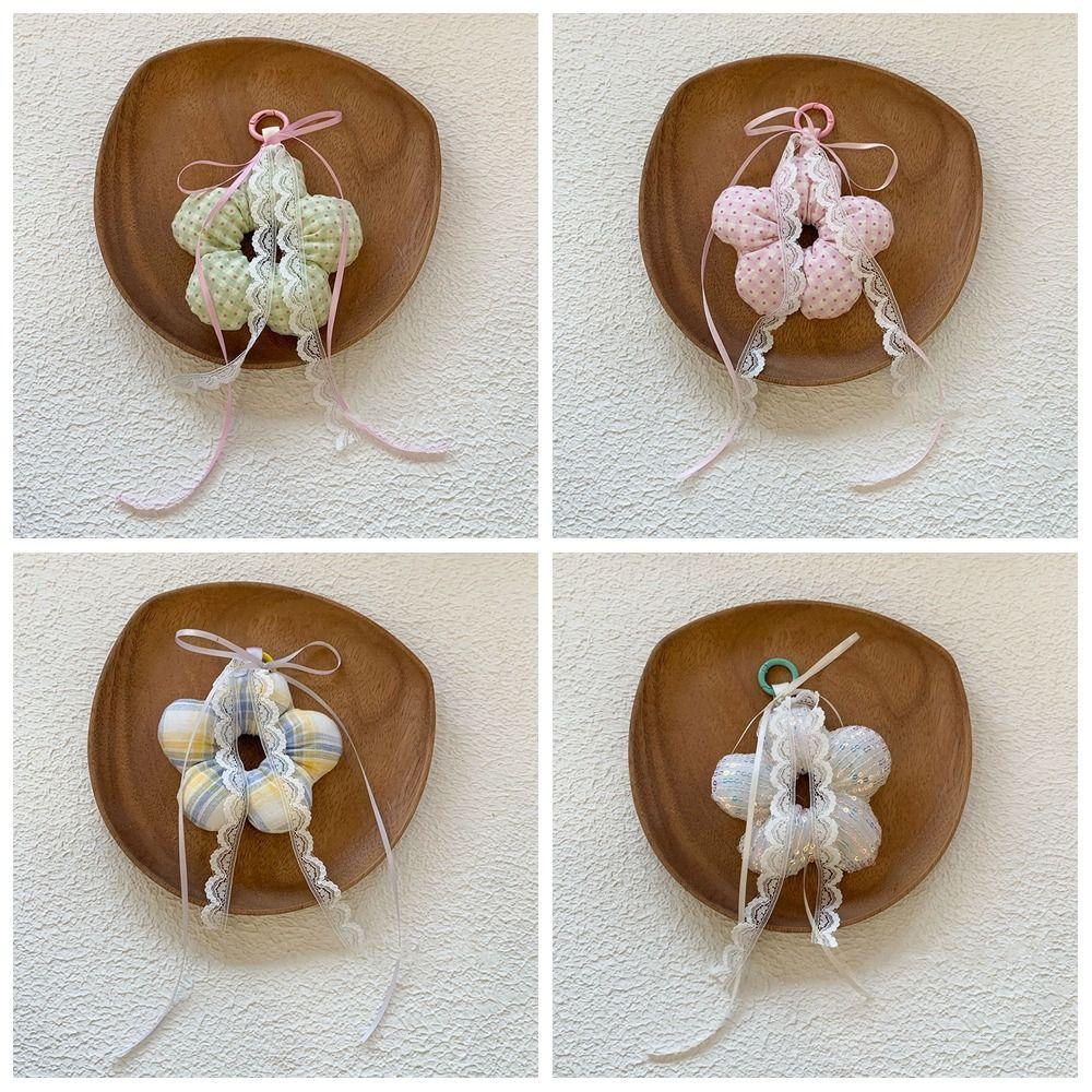 Polka Dot Stuffed Flower Keychain Korean Style Hair Rope Key Ring Lovely Cute Bag Decoration  Girls