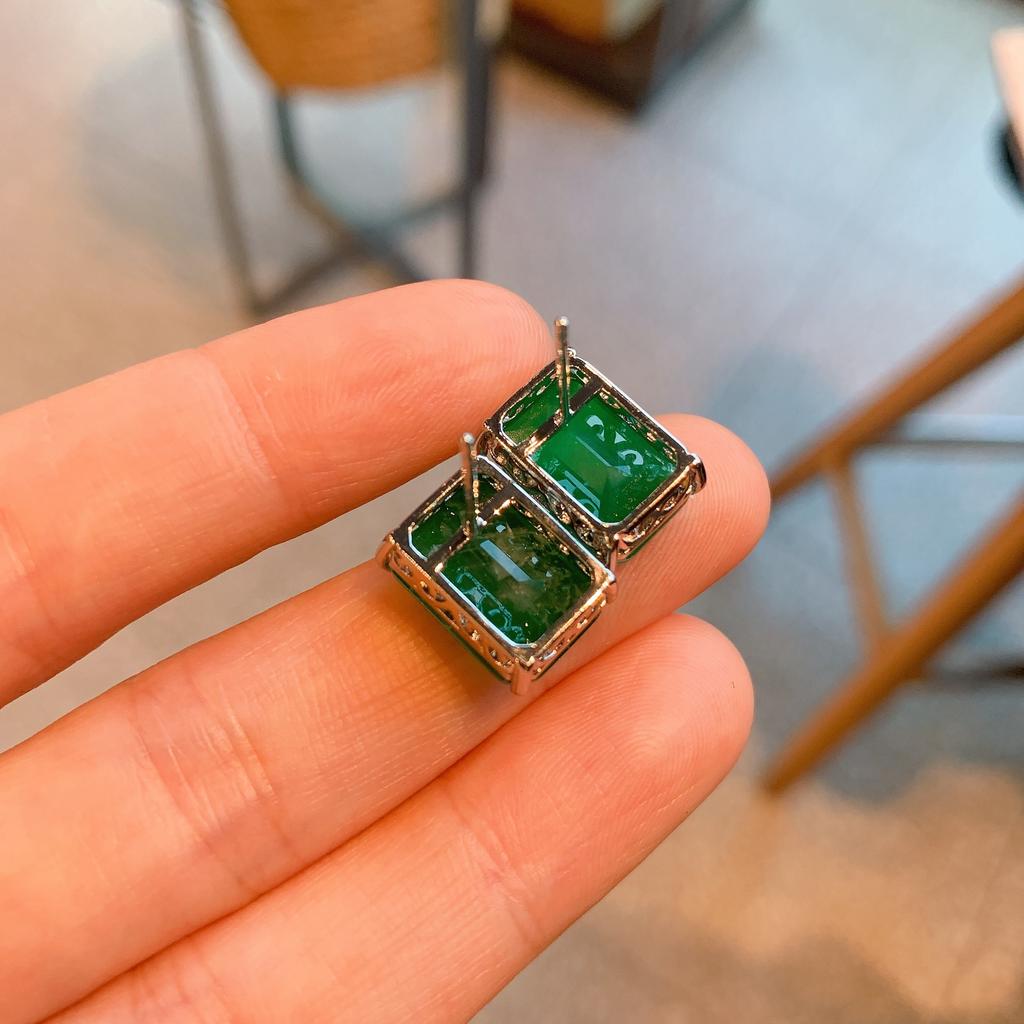 Transmisión en Vivo de TikTok Transfronteriza Collar de Zirconia Esmeralda Pendientes Colgante Rectangular Luz Verde Palaiba