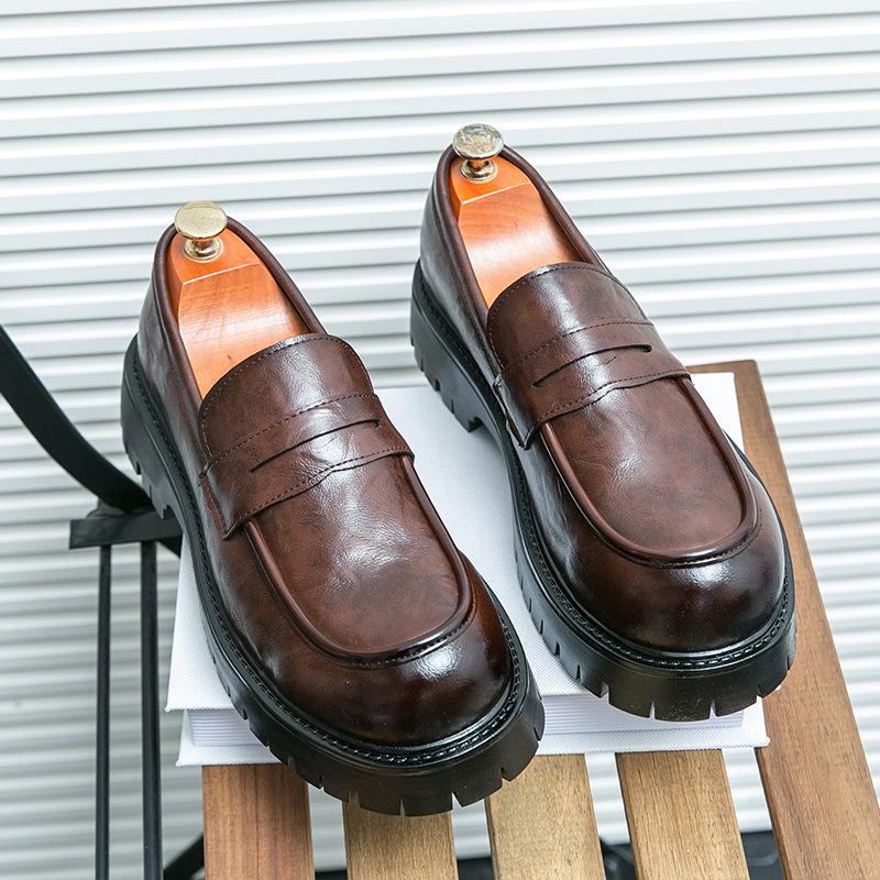 Leather Shoes Men's Thick-soled Business Dress Casual Shoes One-pedal Loafers Thick-soled Heightening Wedding Shoes