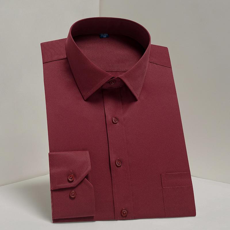 Twill Men Formal Shirts Office Solid Long Sleeve Work Shirt with Chest Pocket Regular Fit