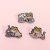 Cartoon Frogs Chemist Brooch with Microscope Test Tube for Laboratory Enthusiasts