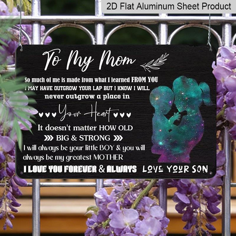 2D Flat, 1pc "To My Mom" Aluminium Sign 8x12 Inch - Galaxy Mother & Son Silhouette Design, Sentimental Love Quote, Mother's Day Gift From Son, Home