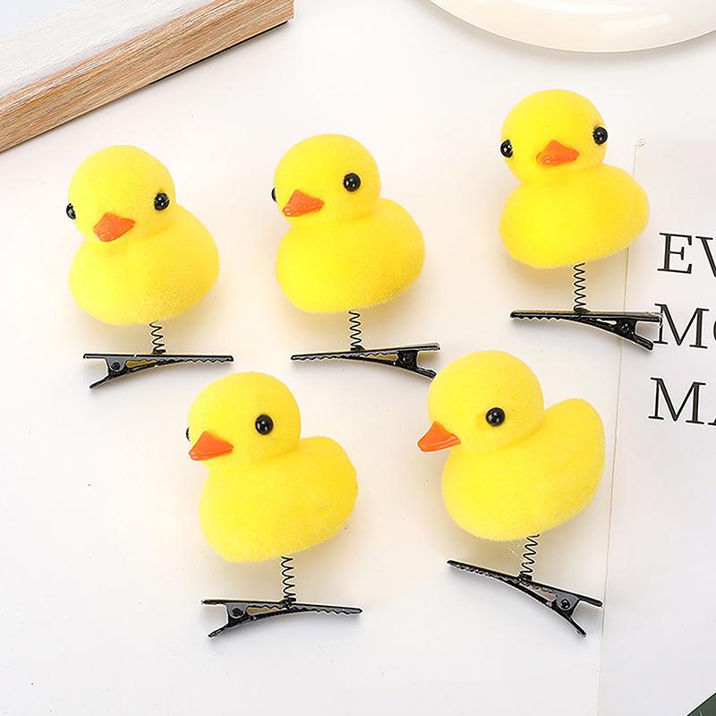5Pcs/Lot Cartoon Funny Children 3D Little Yellow Duck Plush Hairpin Funny Christmas Gift Cute Spring Headdress Accessories