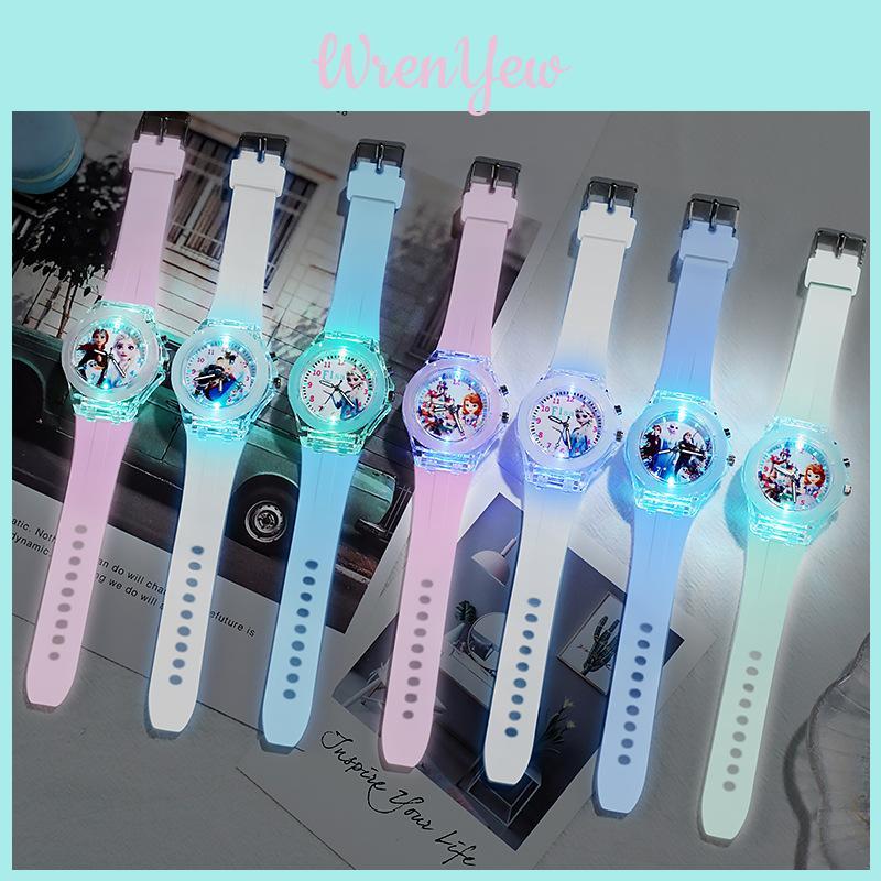 Cartoon Frozen Children's Watch With Night Light Quartz Silicone Watch For Elementary School Students Wholesale Hot Item