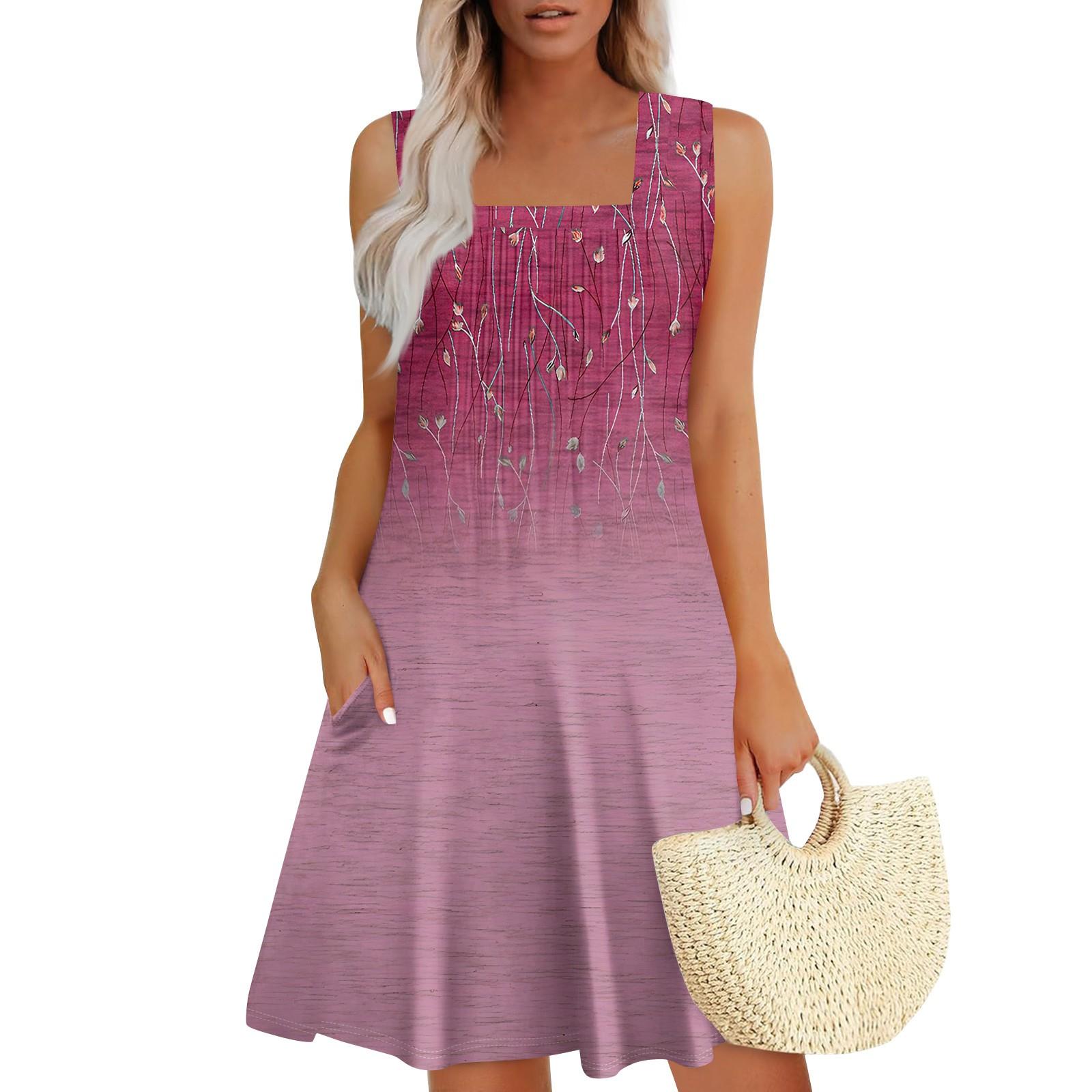 

Женские летние платья Свободные сарафаны без рукавов Платье с карманами M