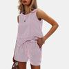 2-teiliges Sommer-Outfit für Damen, ärmellos, Tanktop, Shorts, lässig, gestreift, Trainingsanzug, Urlaub, Strand, passendes Set