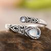 Huitan Imitation Moonstone Women Vintage Opening Ring Fancy Party Daily Delicate Anti Silver Color Accessories Elegant JewelryGood Product