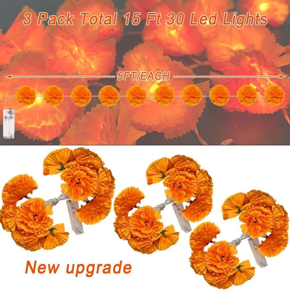 1.5/3m Mexican Marigold LED Light Battery Powered Orange Halloween Marigold Light String Garland String Lights