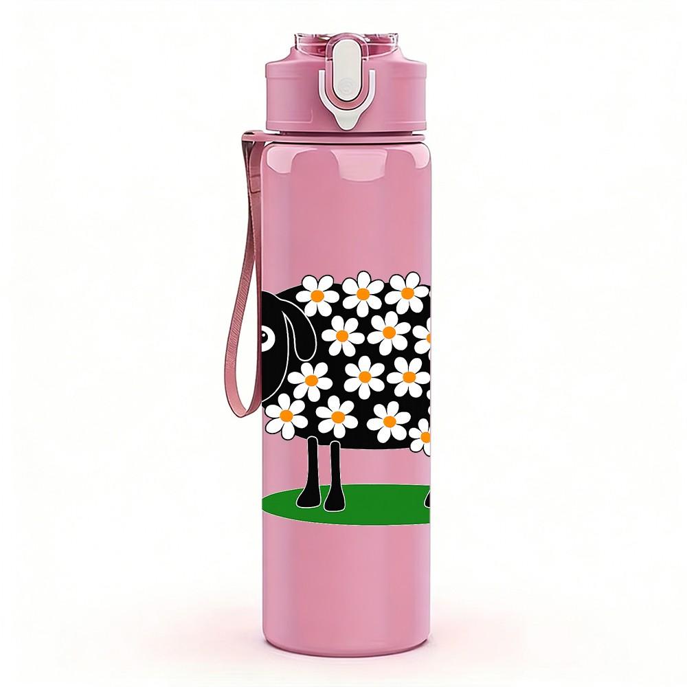 1PC Daisy Sheep Cartoon Print 750ml Color Plastic Sports Water Bottle Leakproof Flip Straw Lid Suitable for Sports Office Home Use