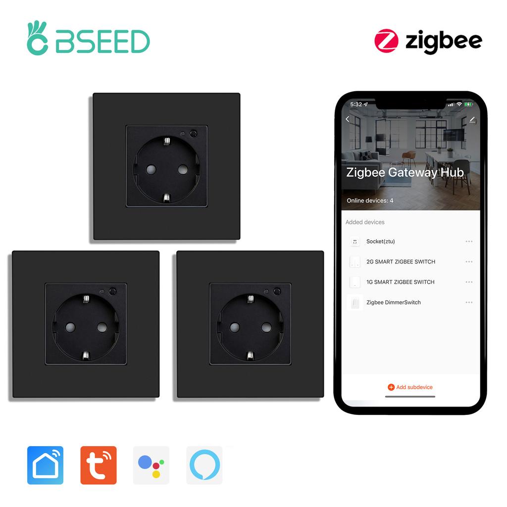 BSEED Zigbee Wall EU Socket Tuya Smart Socket With 20W Type-c USB Power Charging Ports Plastic Matte Frame 1/2/3/4/5/6 Packs