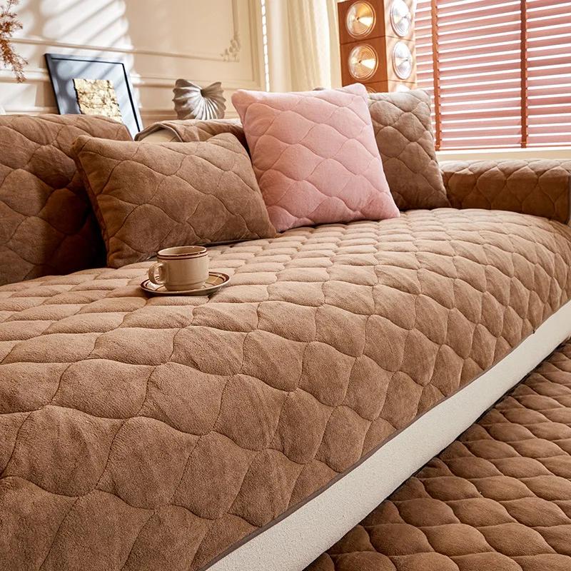 Minimalist Modern Milk Velvet Sofa Cushion Thickened In Autumn And Winter Anti-slip Sofa Cover Cloth Leather Sofa Velvet Pad