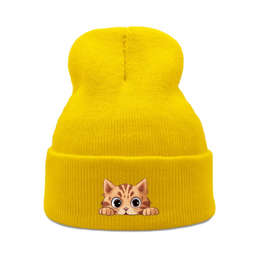 Lovely Cat Print Unisex Winter Hats Knitted Hat For Woman Warm Knit Cap Beanie Perfect For Travelling One Size Fits All