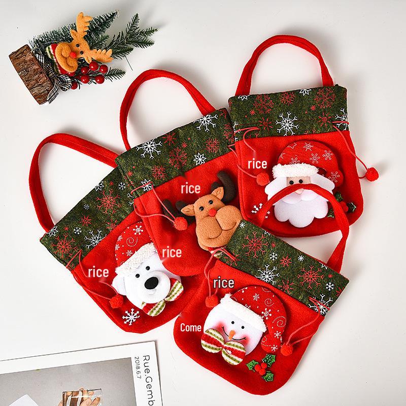 3D Christmas Doll Candy Bag - Cute Gift Tote with Drawstring, Decorative Brushed Cloth Bag