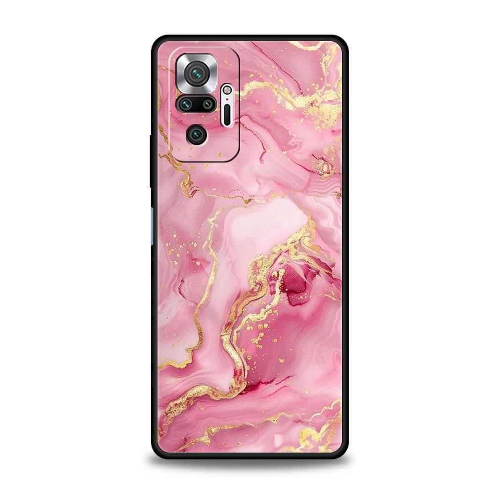 Fashion Gold Pink Marble Phone Case For Xiaomi Redmi Note 14 13 5G 10 11 12 Pro Plus 4G 14C 13C 12C 10C Black Cover