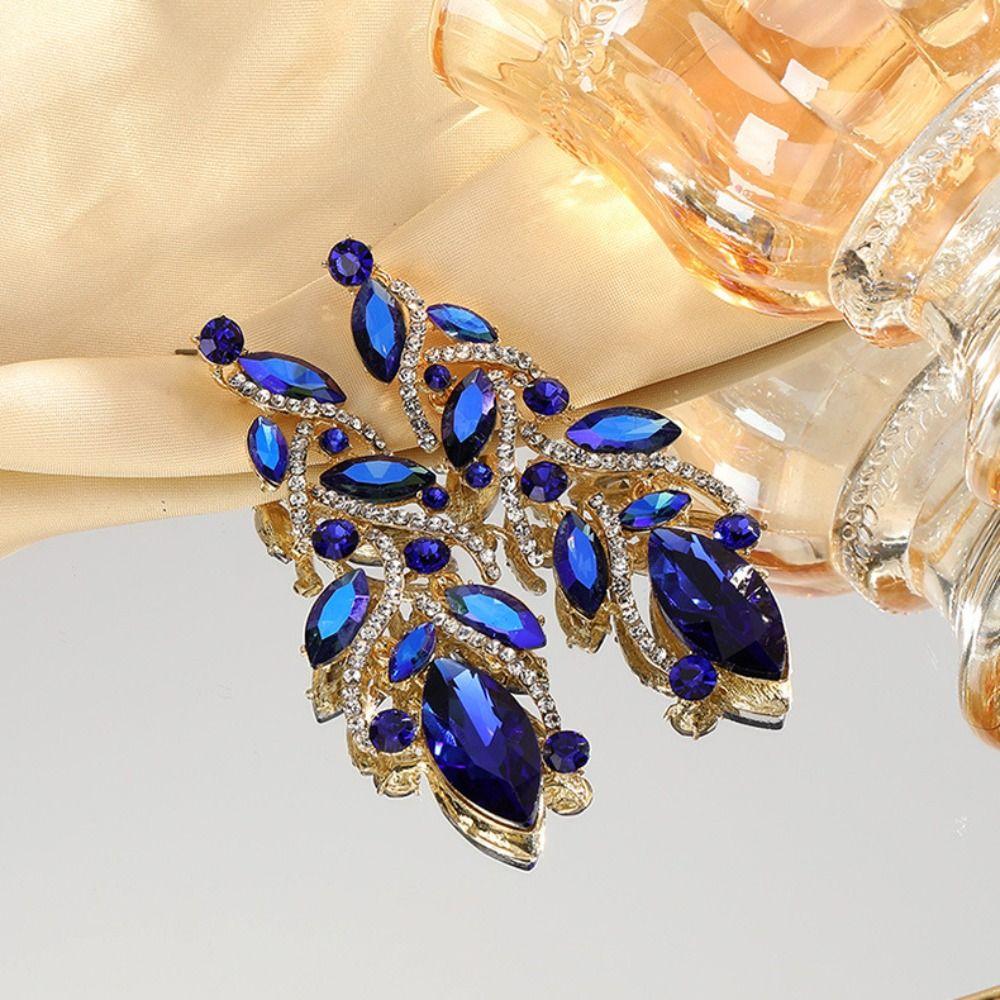 Shining  Earrings Exquisite Crystal Jewelry Wedding Party Leaf Rhinestone Earrings  Banquet