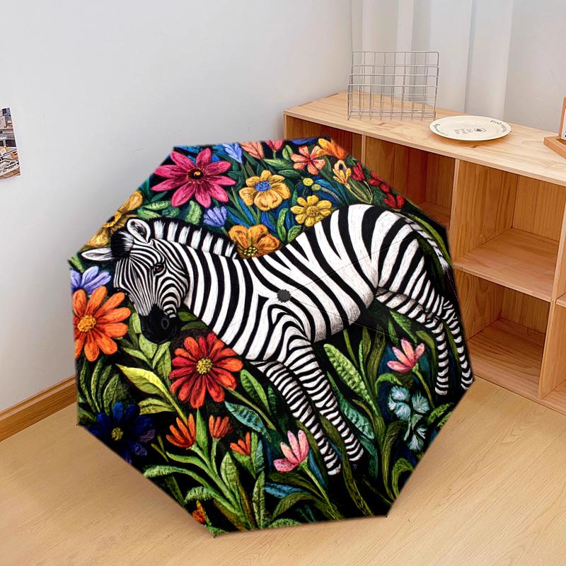 1 PC Automatic Folding Umbrella - Zebra Artwork Pattern, Portable & Foldable Design with 8 Ribs, Christmas Birthday Gifts