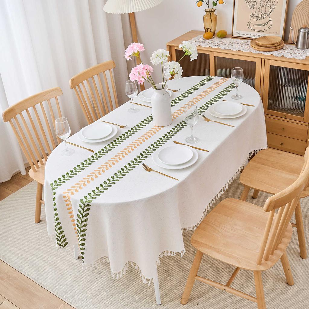 Oval Cotton And Linen Embroidered Fabric, High-Grade Tablecloth, Waterproof And Oil-Proof, Advanced Sense, Anti-Scalding And Wear-Resistant Coffee