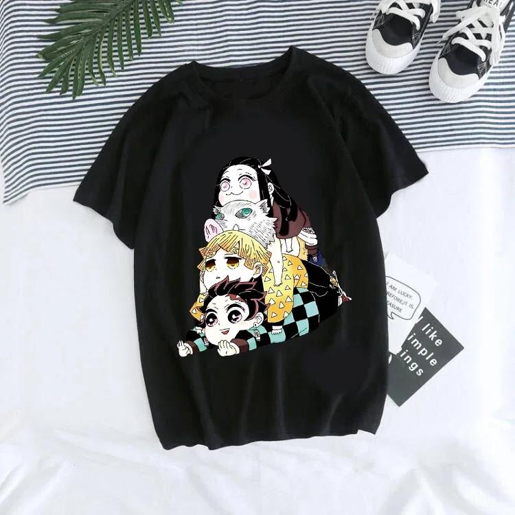 Tanjirou Kamado Kaus Wanita Kimetsu Kaus Wanito Printed Harajuku T-shirt Women's T-Shirt Kaus Grafis Anime Demon Slayer Uniseks