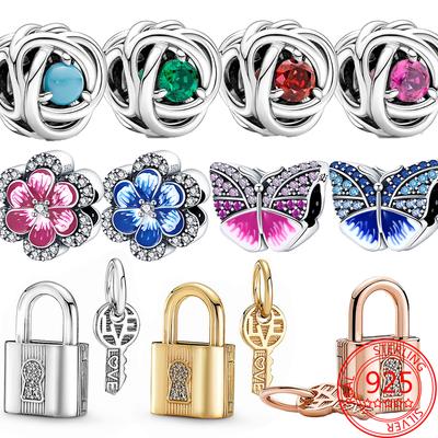 Classic 925 Sterling Silver Padlock and Key Pendant Charm Fit Fashion 3mm Bracelet and Necklace 925 Jewelry Women Gift