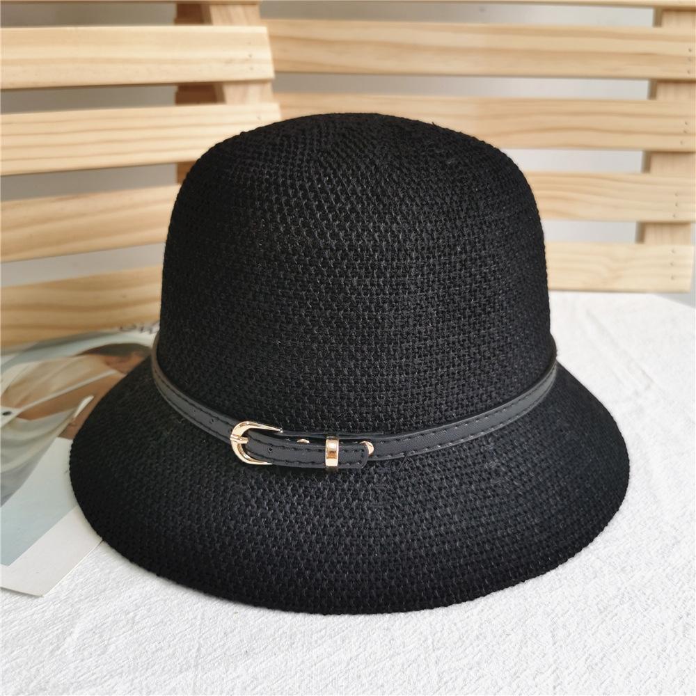 Korean Fashion Women Belt Buckle Bucket Hat Luxury Panama Sunscreen Fisherman Hat Dome Simple Wild Beach Straw Sun Hats