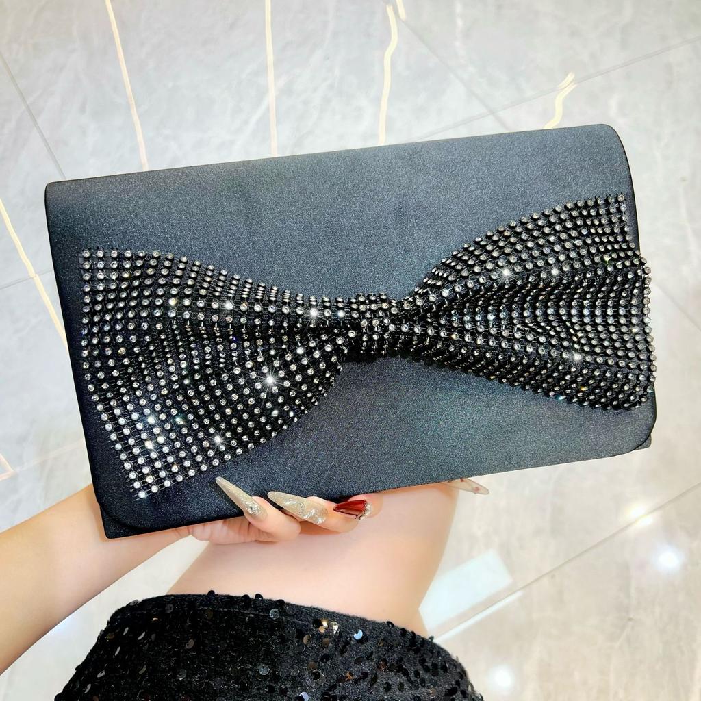 Celebrity high-end dinner bag single shoulder messenger bag small fragrant style bow banquet clutch bag woman