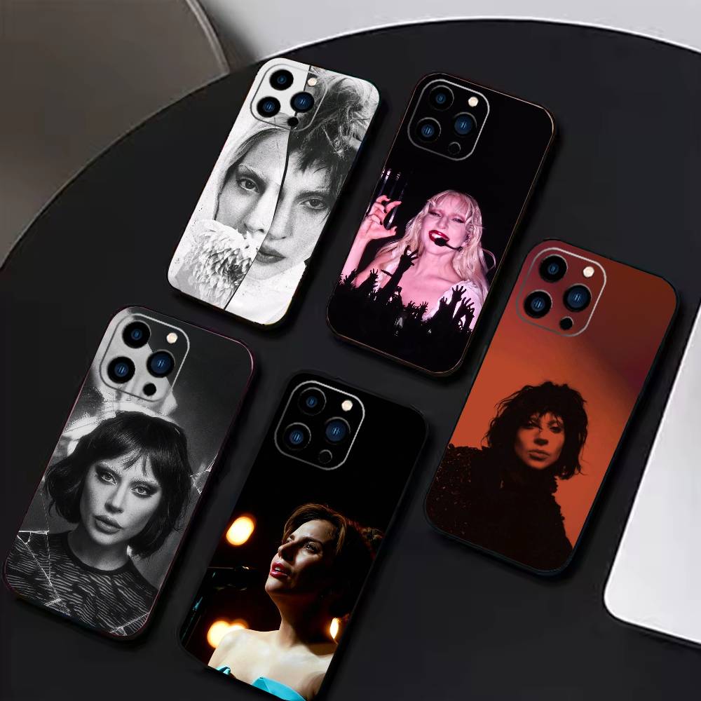 B-Lady Gaga Phone Case For iPhone17,16,15,14,13,12 Plus,Max Soft Silicone Black Cover