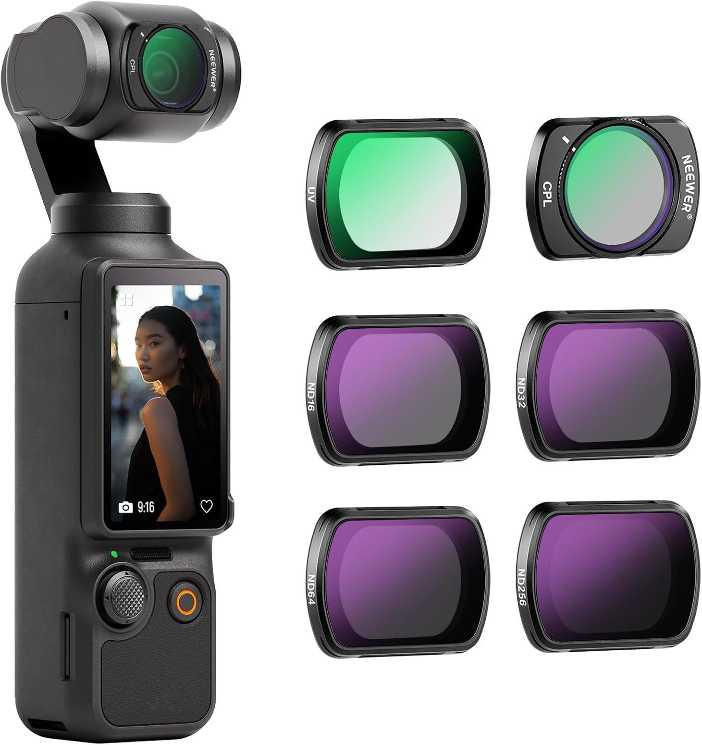 

NEEWER Magnetic Compatible Osmo Pocket 3 Filter 6 and with and ND256 Circular Neutral Density and HD Optical Glass with Aluminum Frame Set, Filters