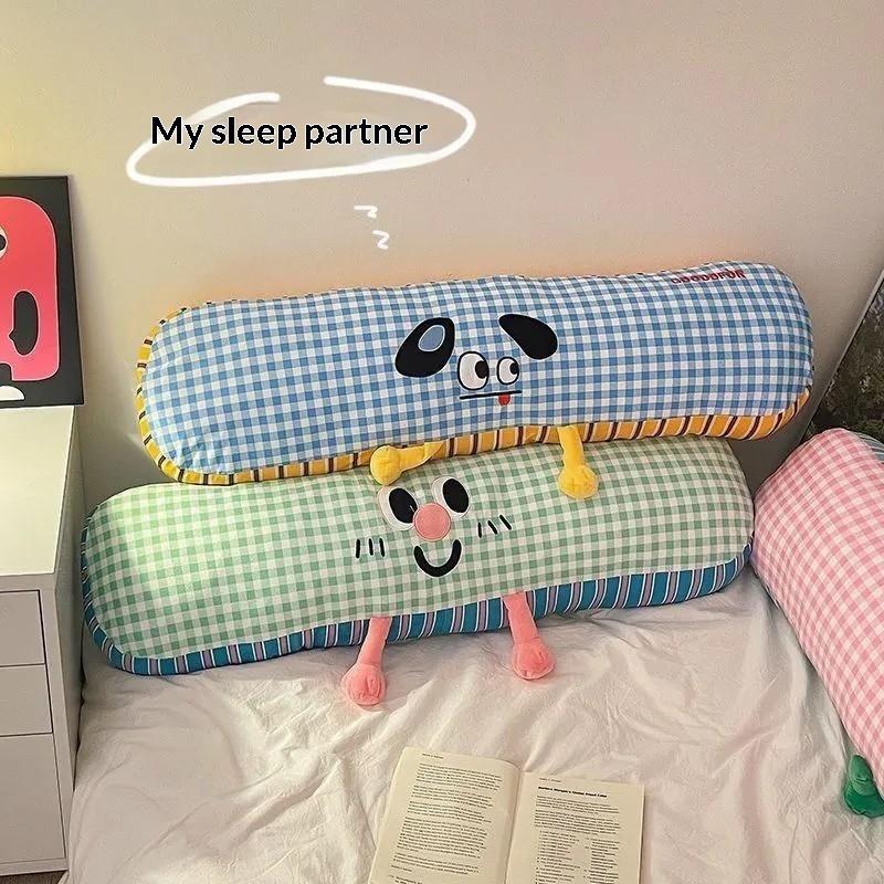 Leg Clamp Side Sleeping Pillow 1PC Long Grid Soft Fluffy Sleeping Pillow Non-Deform for Home Bed Relaxation Use