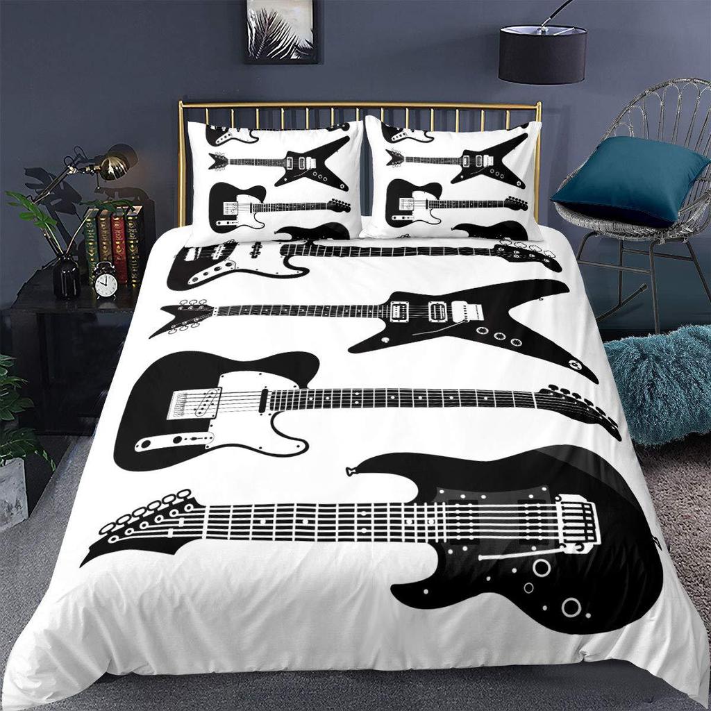 Retro guitar wood grain three-piece duvet cover 3D digital printing bedding home textile