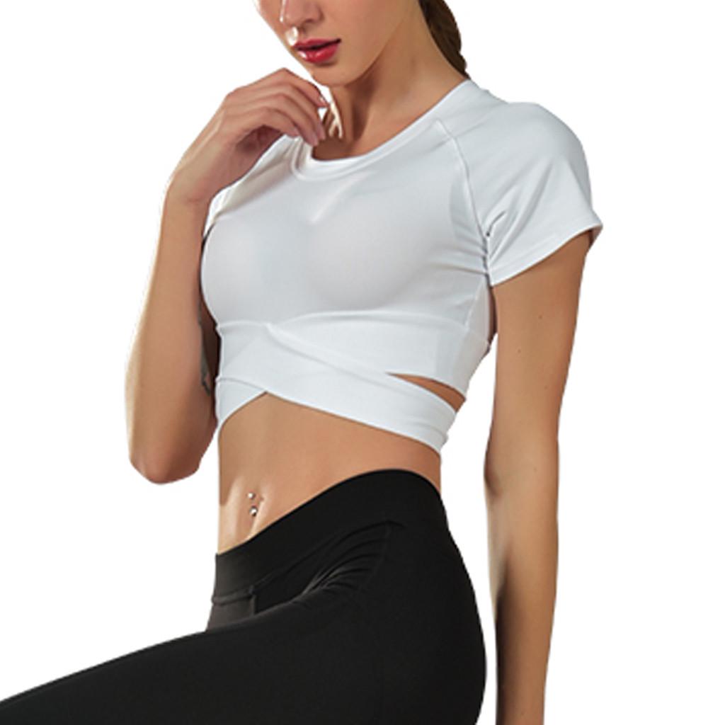 WANGSHUIJUN Women Fashion Sports Yoga Fitness Workout Cross Hollow Out Short Sleeve T-Shirt Yoga Top WANGSHUIJUN Women Fashion Sports Yoga Fitness Workout Cross Hollow Out Short Sleeve T-Shirt Yoga Top