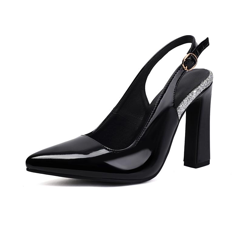 

ANNYMOLI Женские лакированные туфли-слингбэки с острым носком, на толстом высоком каблуке и с пряжкой, туфли-перчатки, женская модная обувь, весна-осень 46 35 чёрный