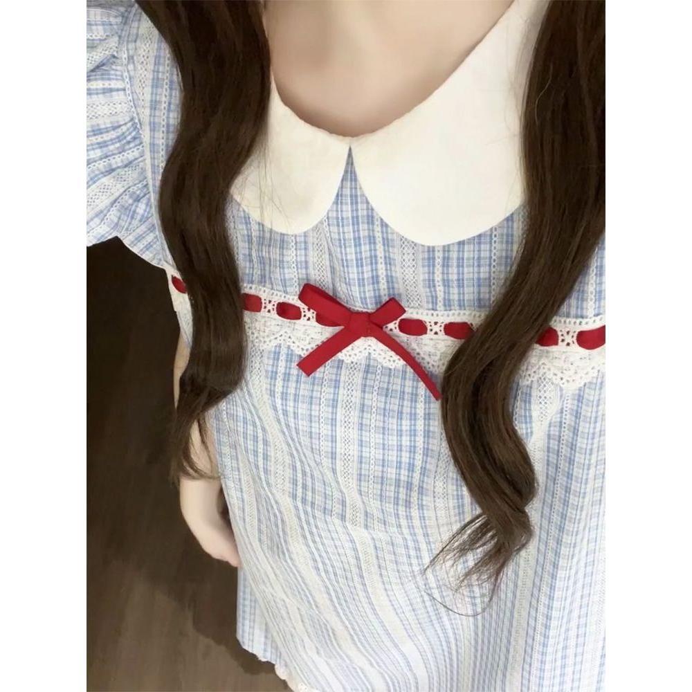 Japanese gentle and sweet small man college style design wide small flying sleeve dress women's loose age-reducing doll collar splicing