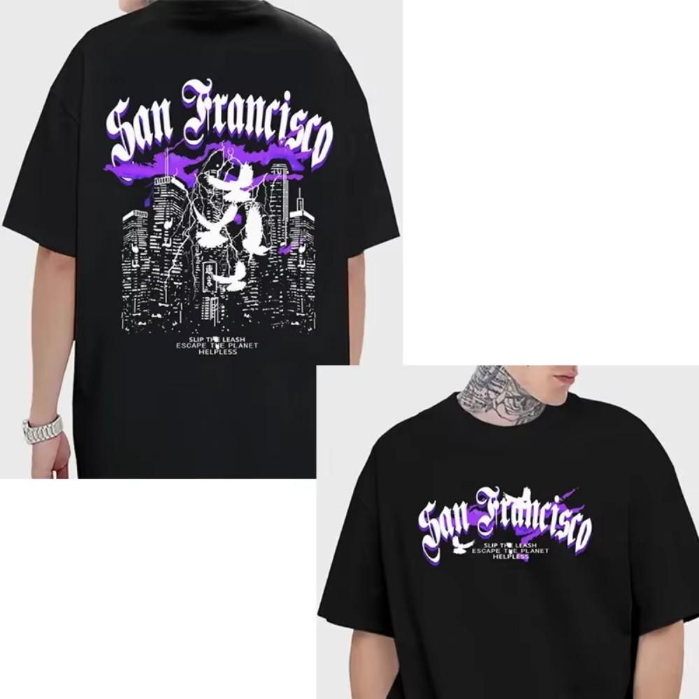 High Quality Cotton Men's Short-sleeved Fashion Hip-hop Rock Retro T-shirt Summer Oversized Crew Neck Top Unisex