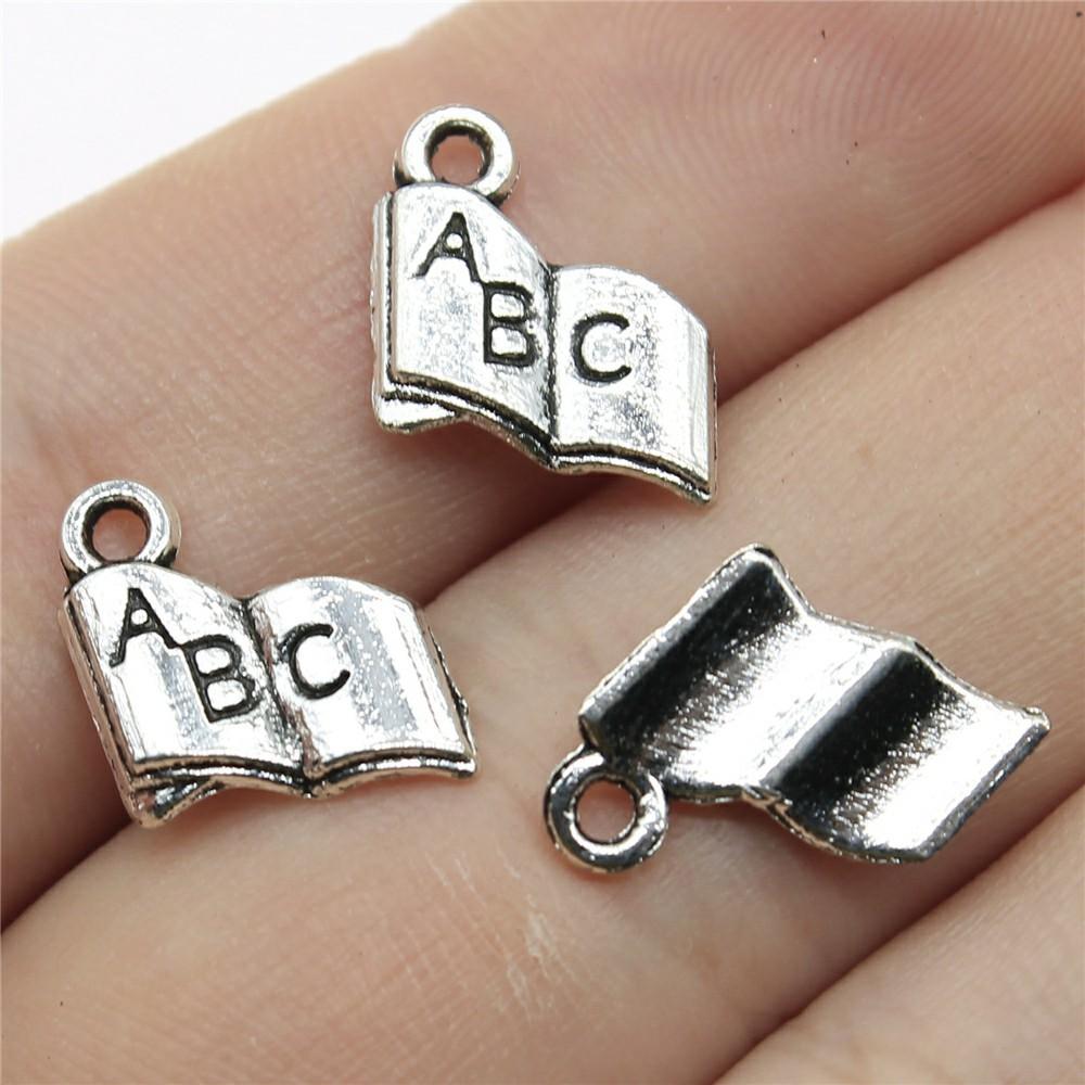20pcs Antique Silver Color School Supplies Book Charms Bachelor Cap Charms Doctor Hat Pendant Graduation Charms
