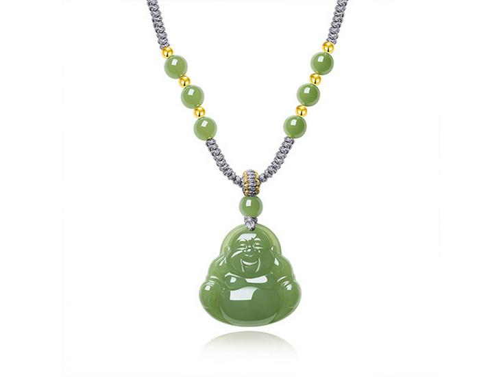 Hetian Jade Maitreya Buddha Anhänger Halskette – Damen Lanyard Schmuck