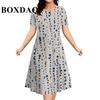 2026 New Women's Dresses  Plus Size Striped Tie Dye Print Summer Elegant Loose Short Sleeve Dresses Fashion Oversized Clothes