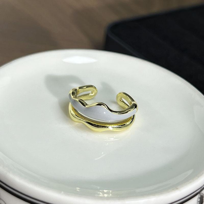 Simple design ins drip glaze niche light luxury open ring fashionable geometric flower temperament high-end ring