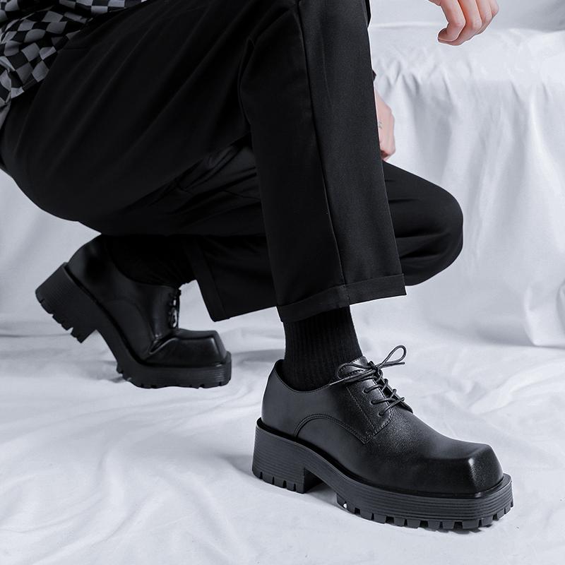 Square top thick soled men's leather shoes Fashion designer style Youth Outdoor Trendy Party Handsome adult shoes Plus Size -46